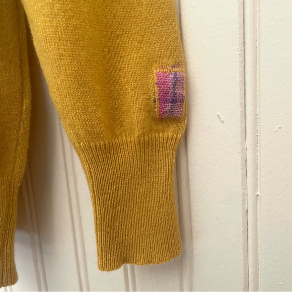 Ryan Roche 100% Cashmere Mustard Turtleneck Sweater with Pink Visible Mends - Picture 6 of 7